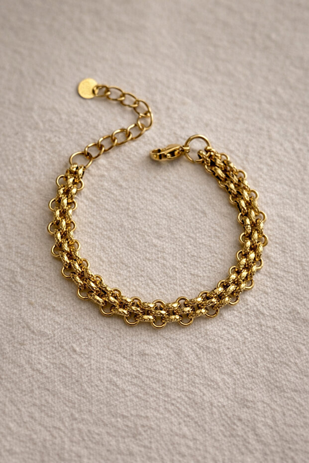 Steel Gold Thick Taiz Bracelet - Does not blacken-