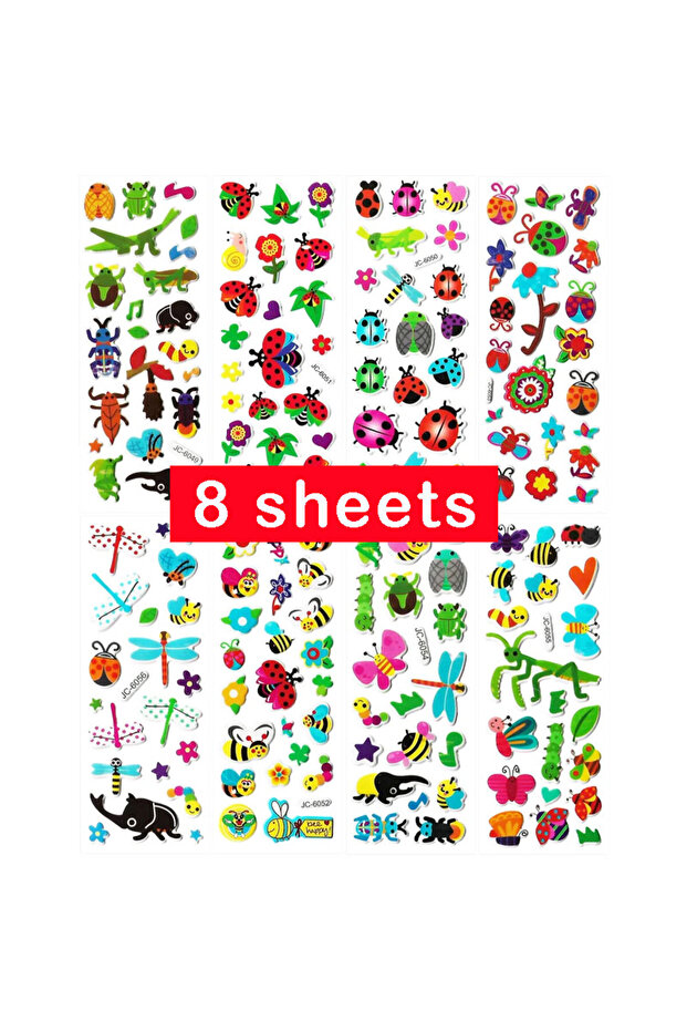8 Sheets Insect 3D Animal Bug Stickers for Kids Butterfly Insect Stickers Sheets Bulk for Kids Tod