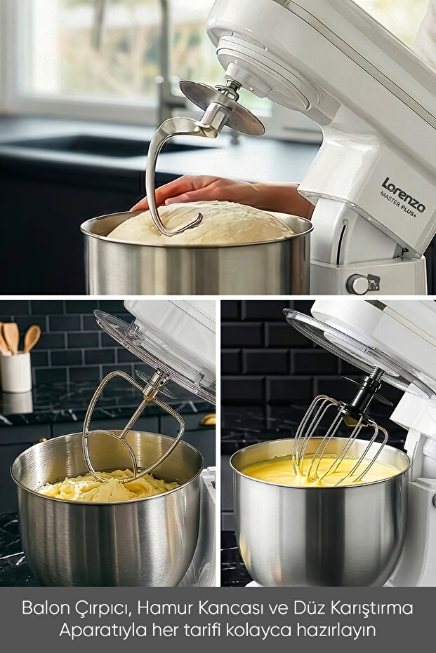 MasterPlus Hamur Yoğurma Mutfak Şefi Stand Mixer 6 lt 1500 W Çiğköfte,Krema Beyaz - 3