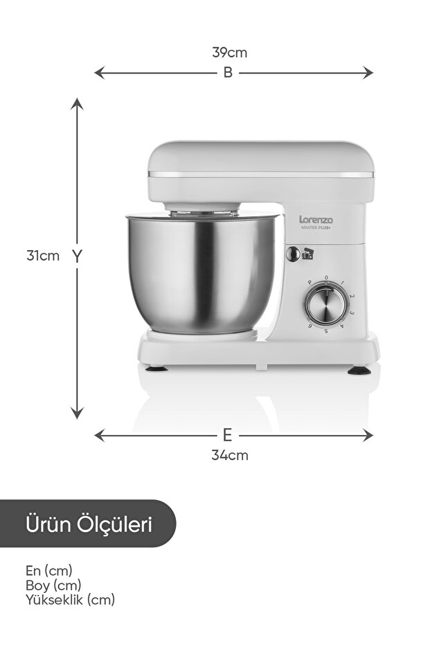 MasterPlus Hamur Yoğurma Mutfak Şefi Stand Mixer 6 lt 1500 W Çiğköfte,Krema Beyaz - 8