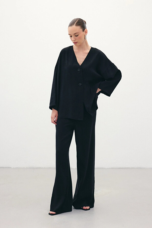 Düğmeli Kimono - Siyah - 6