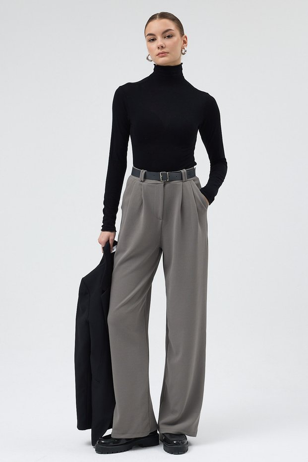 Gray Palazzo Stretch Fabric Women's Trousers 5009