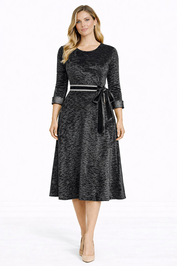 Simli Kadife Elbise - 1