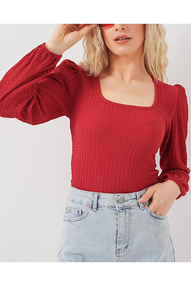 0442 Long Sleeve Blouse - Red