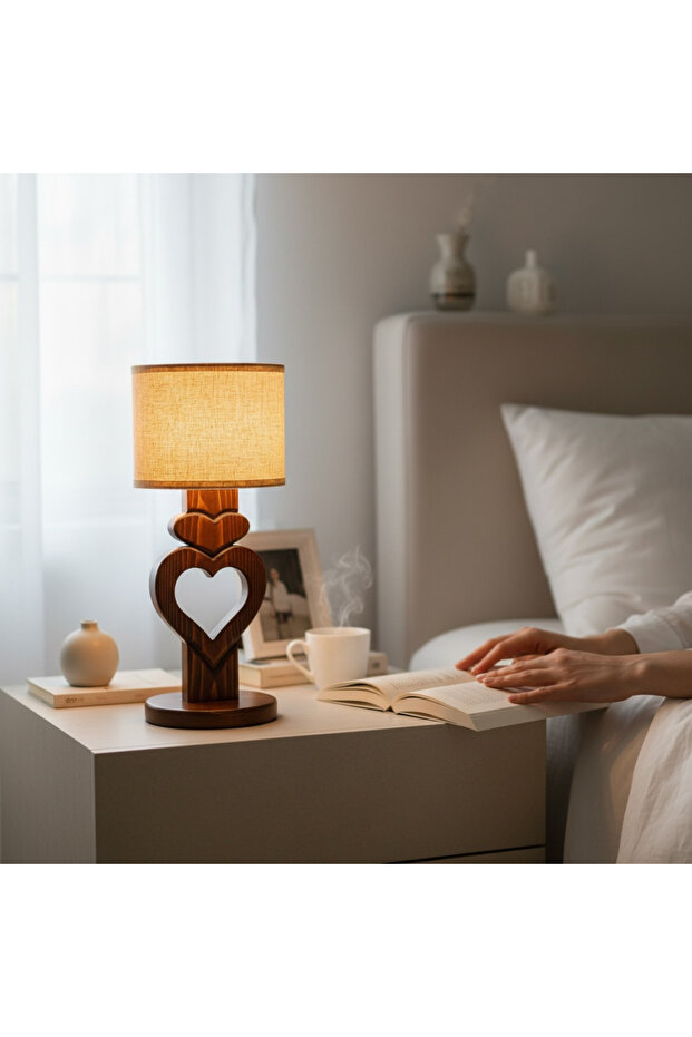 Heart Lover Wooden Table Lamp with Linen Shade