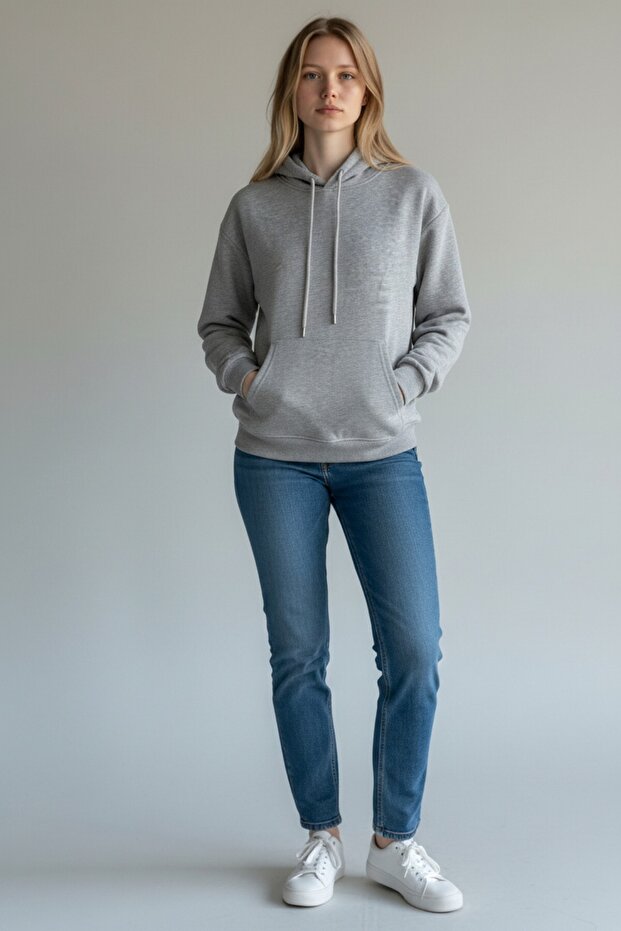 Unisex Basic Kapüşonlu Sweatshirt - 2