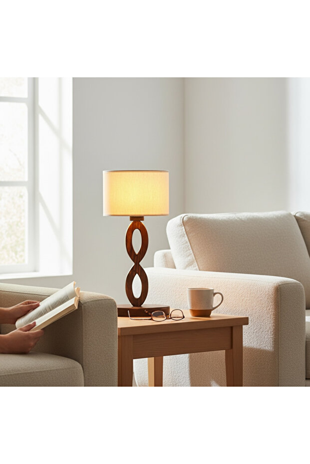 Infinity Wooden Table Lamp with Linen Shade