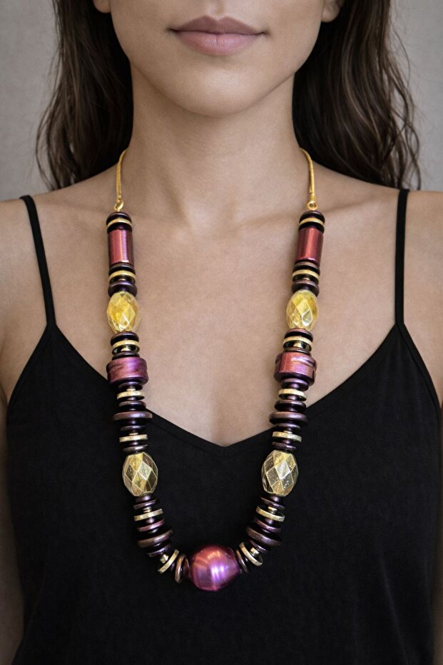 Purple Beaded Women's Necklace 39 cm