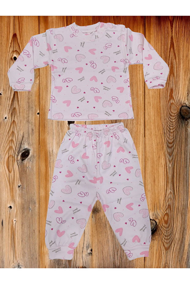 Children's Patterned Long Sleeve Pajama Set with Snap Buttons on the Shoulders