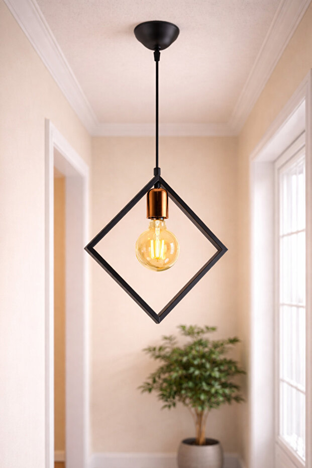 Tekli Kare Rustik Avize - 1