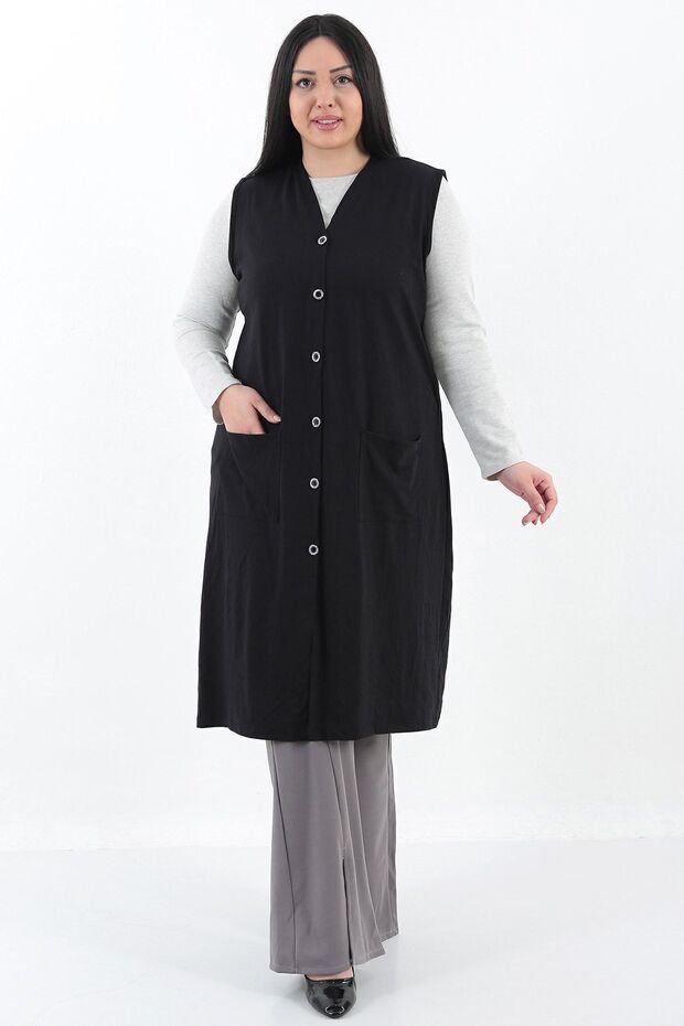 بالإضافة إلى حجم الجيب الأمامي سترة طويلة بأزرار - 2