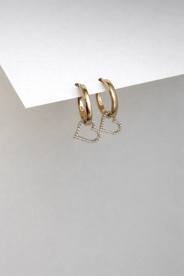 Steel Rose Gold Hoop Hearted Earrings with Stones -Not Tarnish-