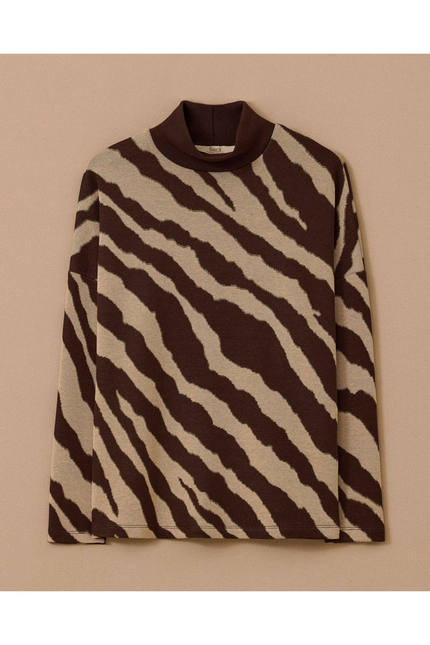 Dik Yaka Desenli Triko - 1