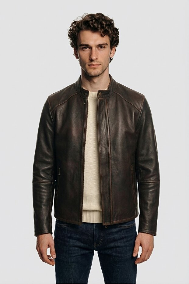 Taba Deri Erkek Ceket - 1