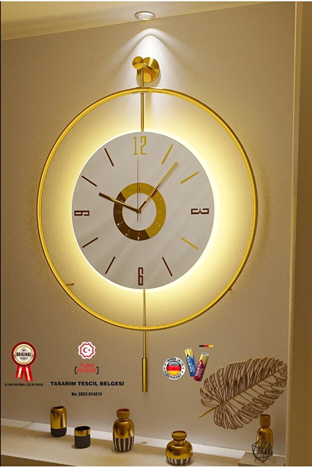 MetaQuartz Aksesuar Orjinal Ürün- Metal Çember- Kadran Kristal (Özel Seri-Quartz Mekanizma)Pilli Ledli Metal Duvar Saati
