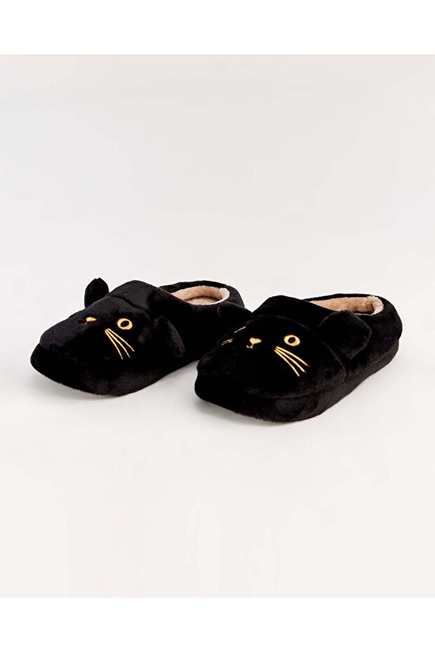Women's House Slippers with Cat Figure - Si̇si̇