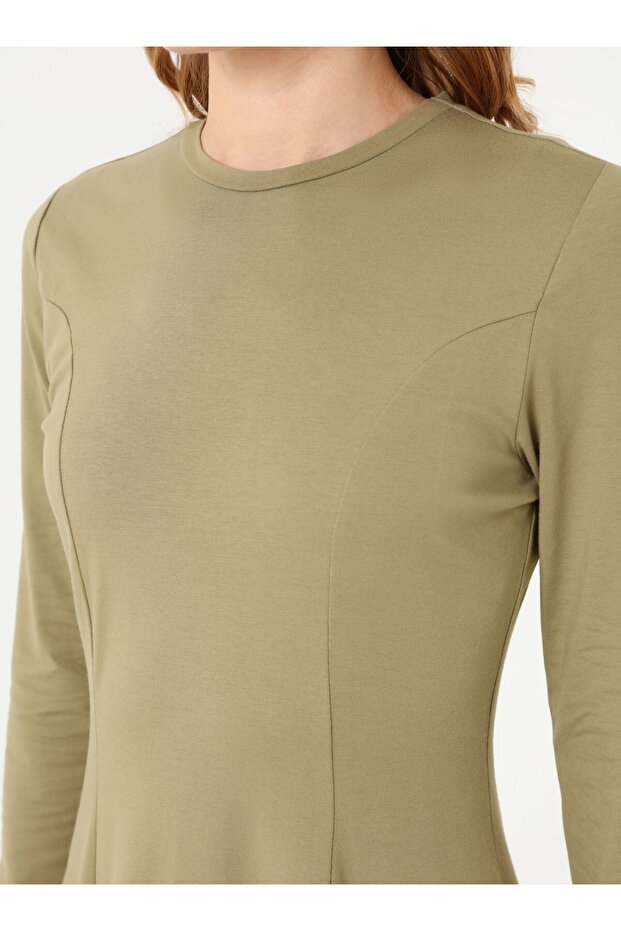 Bel Detaylı A Form Basic Tesettür Elbise - Açık Haki - - 5