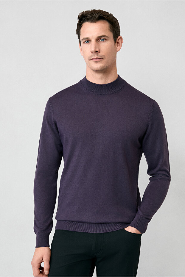 Yarım Balıkçı Yaka Regular Fit Yünlü Basic Örme Triko Kazak - 2