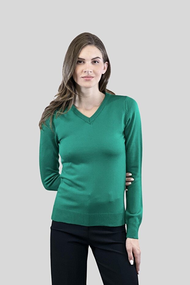 V Yaka Basic Kadın Triko Kazak - 1