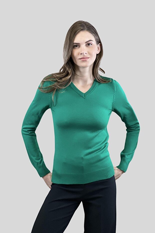 V Yaka Basic Kadın Triko Kazak - 4