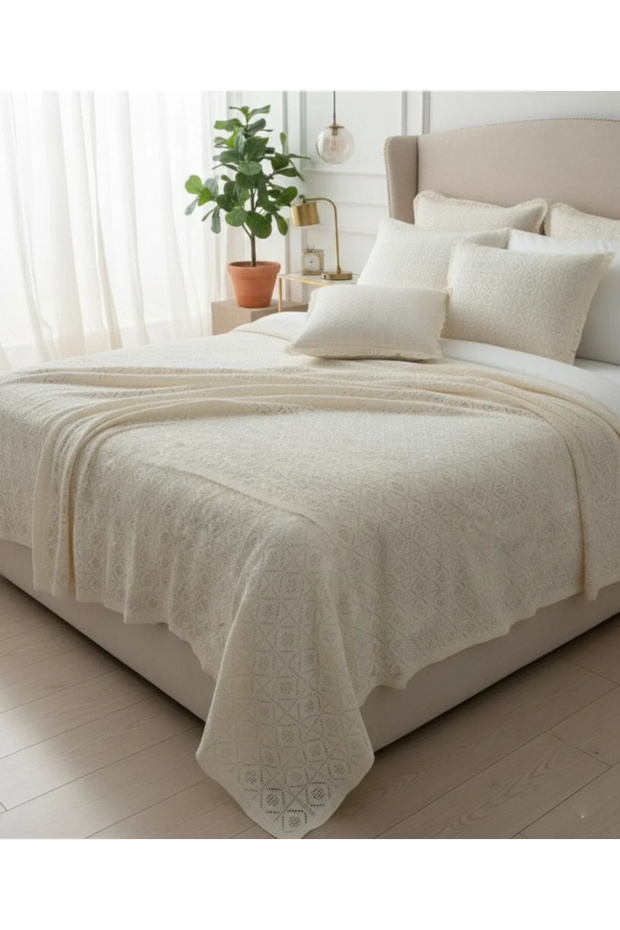 Premium Cotton Lace Bedspread Set 5 Pieces Modern Bohemian Design