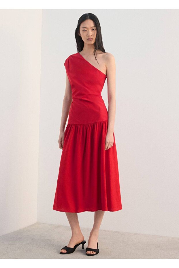 Asimetrik pileli elbise - 2