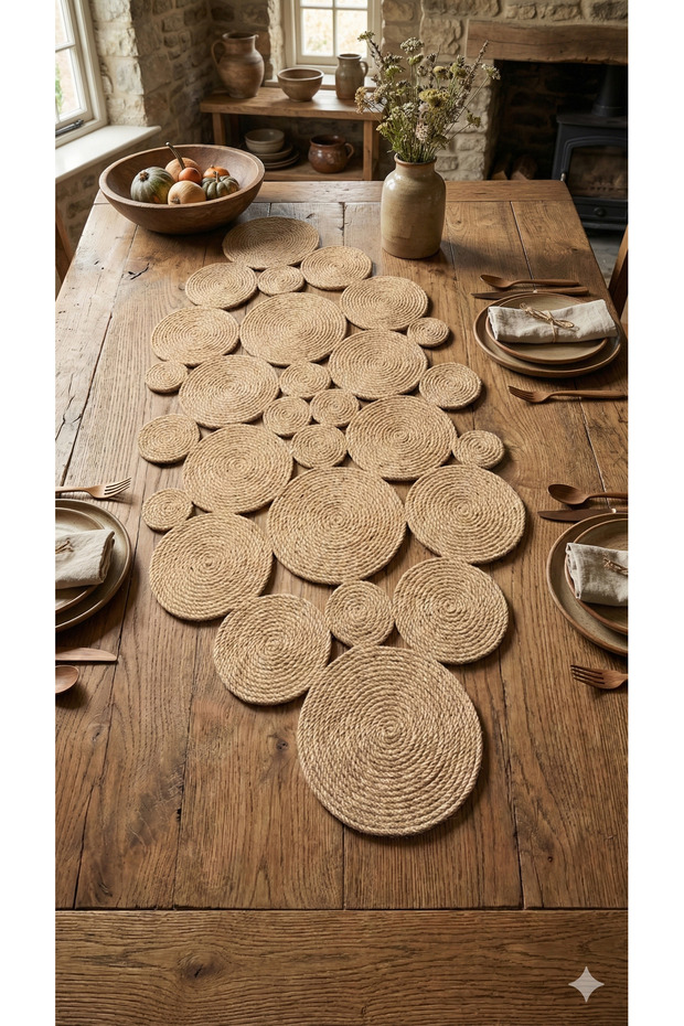 Olva 130X60Cm Jute Rope Living Room Kitchen Tablecloth, Wicker Runner, Premium & Handmade