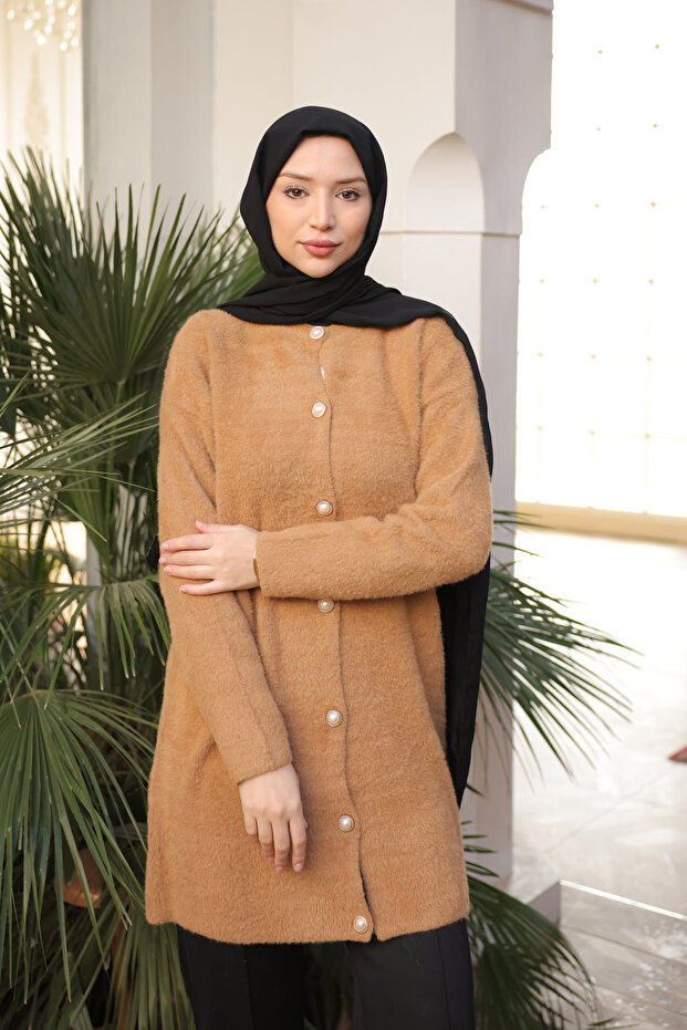 Angora Soft Knit Cardigan with Biscuit Buttons