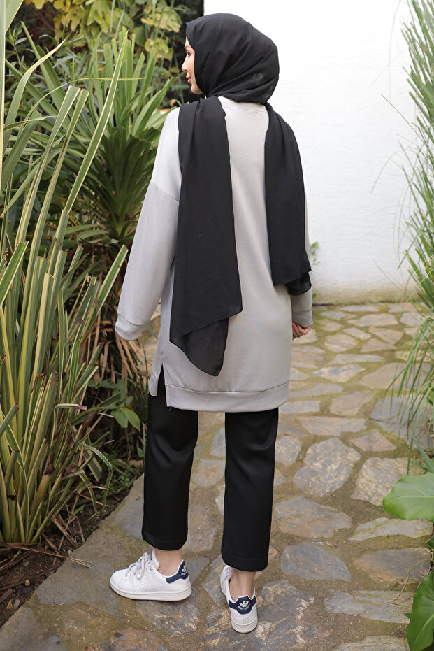 تونيك مودال برقبة دائرية باللون الرمادي - 4