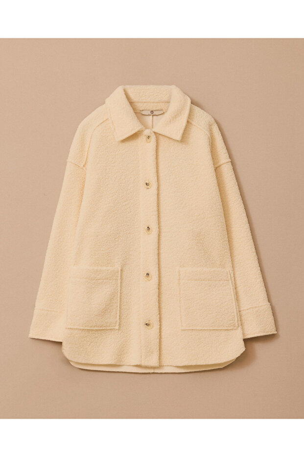 Düğmeli Oversize Peluş Kaban - 6