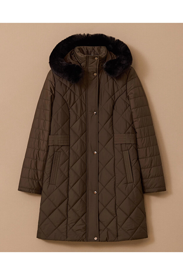 Kapüşonlu Kapitone Anorak Kaban - 7