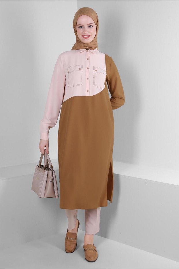 قميص تونيك بأزرار وياقة قميص 43704