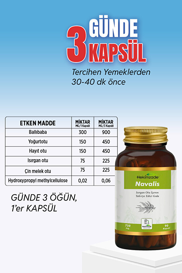NAVALIS 90 Kapsül 750mg– Bitkisel Böbrek ve Detoks Desteği Sağlayan Takviye Edici Gıda - 3