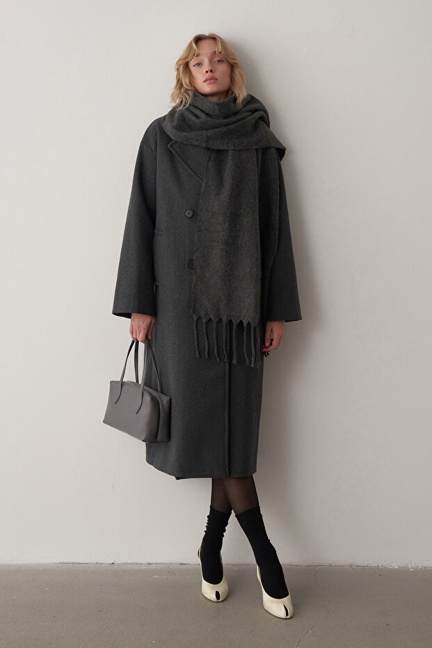 Antrasit Luce Yün Oversize Kaban - 4