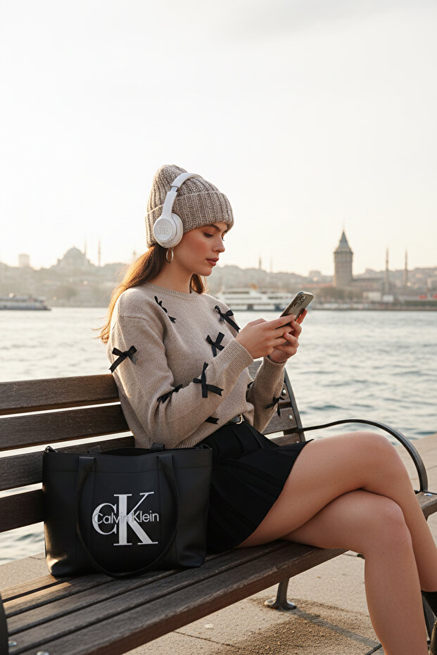 Premium Regular Fit Crew Neck Bow Detailed Knitwear Sweater Sweater 680Kz00155