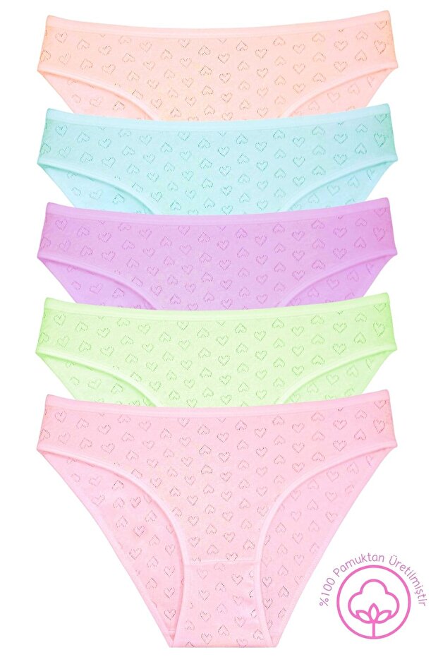 1501 Heart Design 100% Cotton 5-Pack Women's Bikini Panties 1501-v3