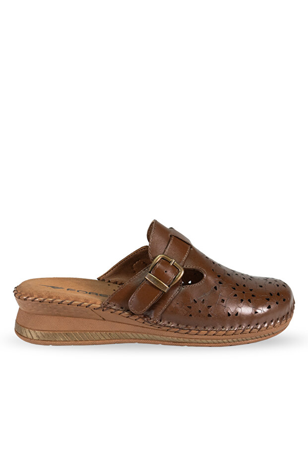 CARY-H Kadın Deri Terlik Taba - 1