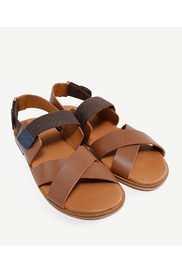 Çapraz Deri Sandalet - 4