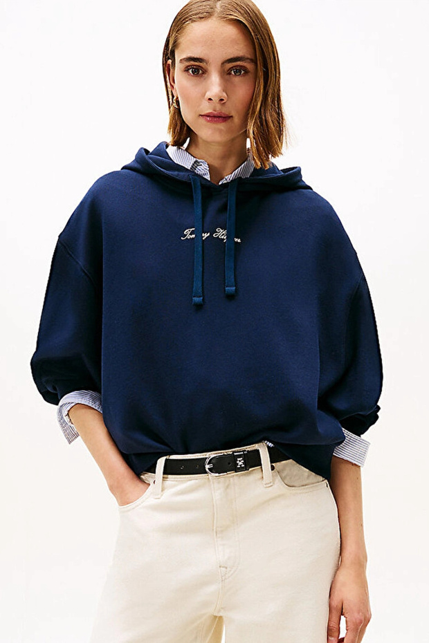 Classic Writing Printed Combed Cotton Hooded Women's Sweatshirt Ww0Ww48270C1G