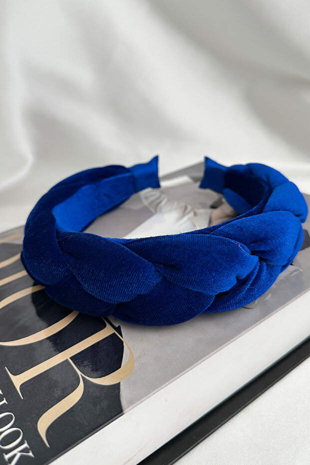 تاج منقوش منسوج من القطيفة باللون الأزرق الداكن - 6