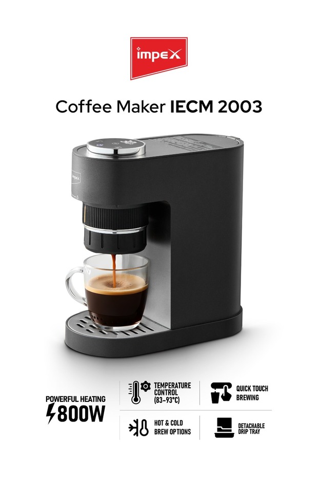 ماكينة قهوة 800 واط، ضغط 15 بار، تحضير القهوة الساخنة والباردة مع شاشة عرض رقمية - IECM2003 - أسود
