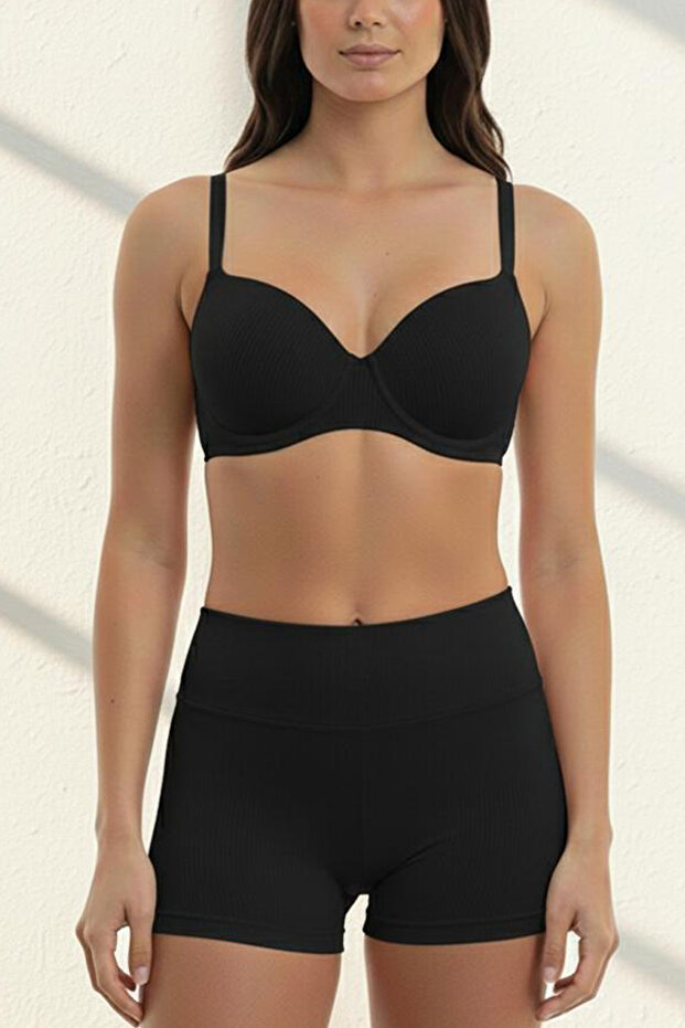 Push-Up Underwire Backing Bra with Recovery String Straps Plain Corded Pattern - 3