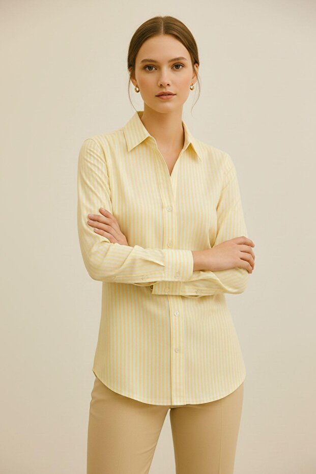 Sarı Oversize Kadın Gömlek - 4