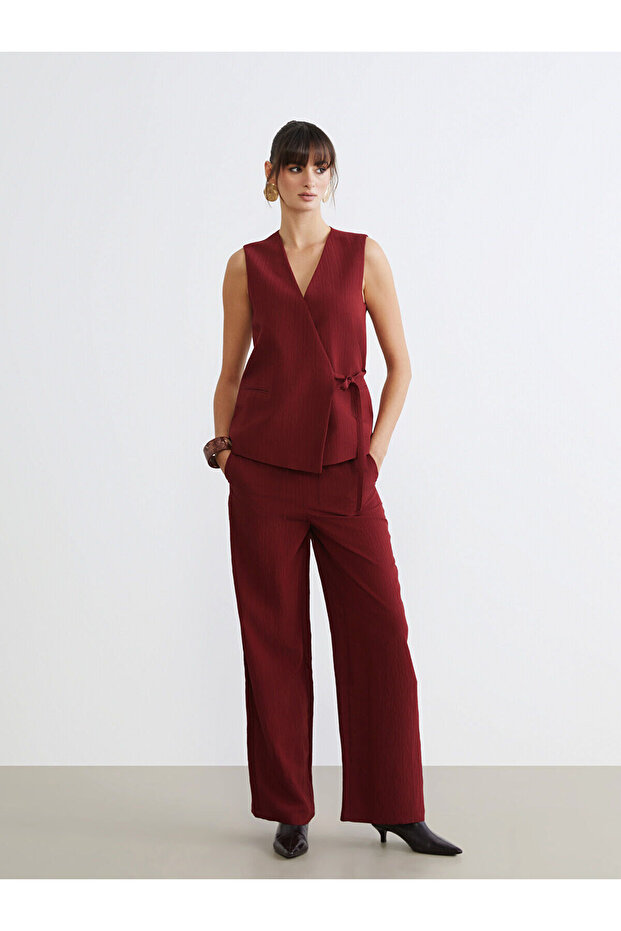 Elastic Waist Textured Women's Trousers