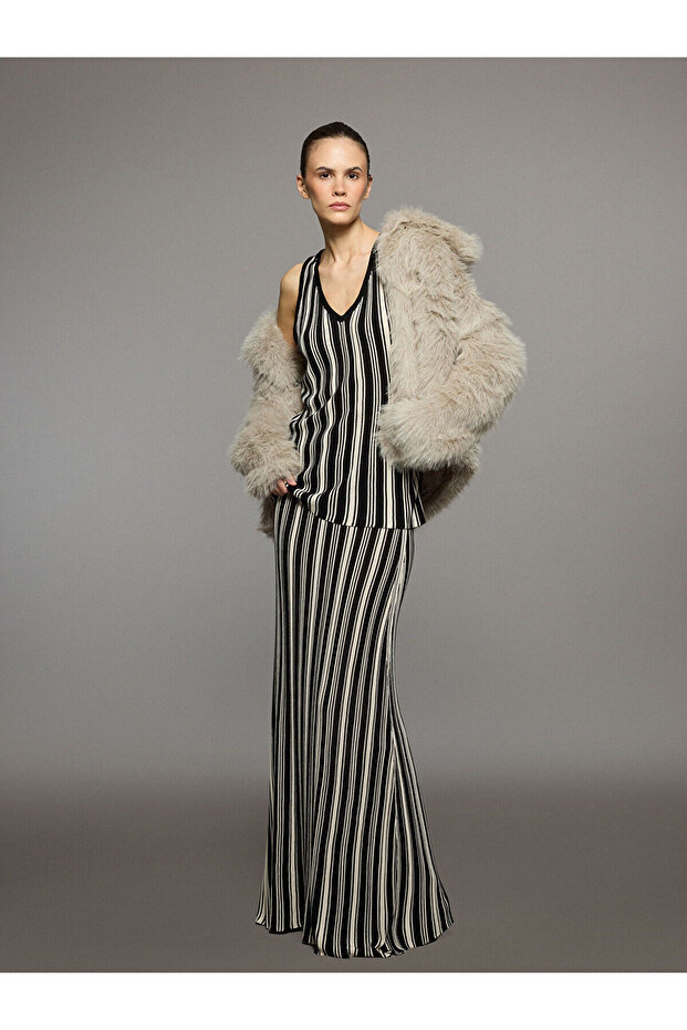 Vizyon New Season Elastic Waist Striped Skirt