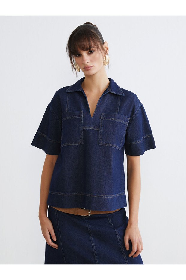 Lcw Vision Indigo Loose Fit Women's Jean Shirt