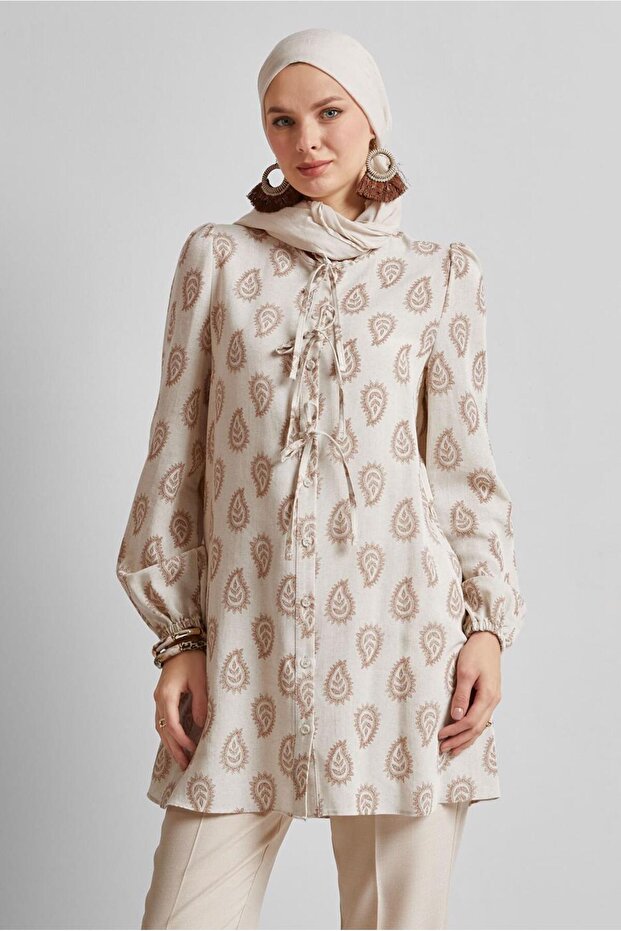 تونيك منقوش من الكتان 45590 - 1