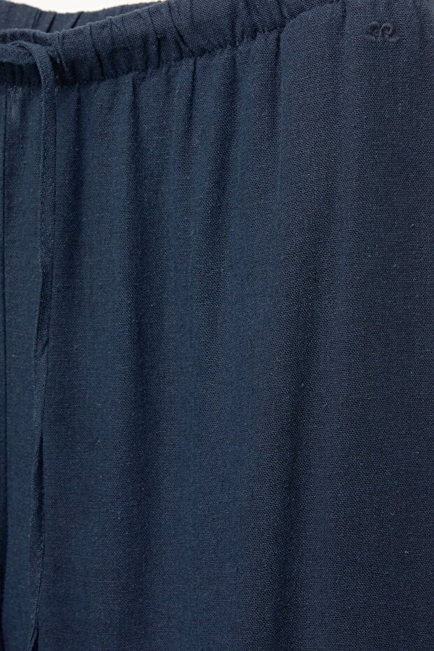 Dökümlü keten pantolon - 5