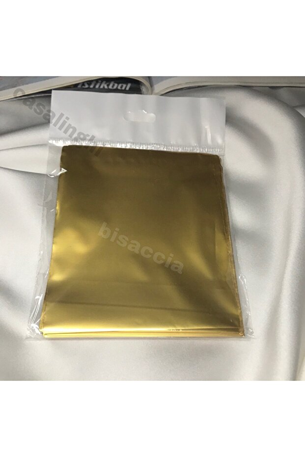 Gold Single Color Luxury Gift Package Metallic Gold Bag with Tape 11X12 cm - 1 Pack (50 Pieces)