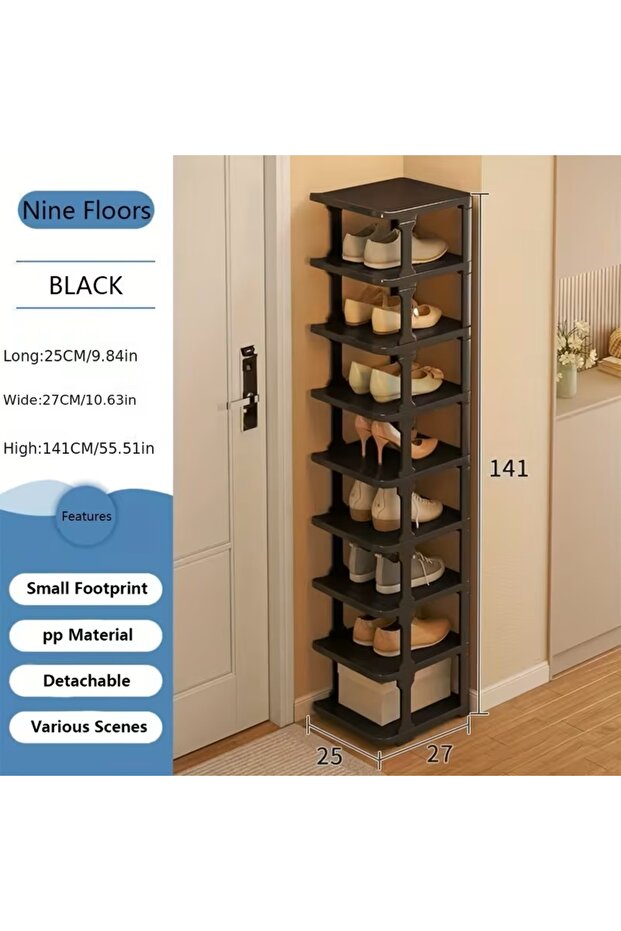 رف أحذية بسيط مقاوم للغبار مكون من 9 طبقات (أسود) - 5